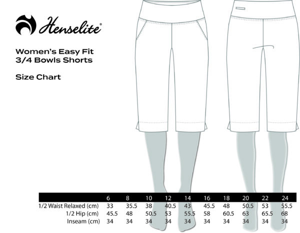 Henselite Womens Easy Fit bowls shorts size chart 2
