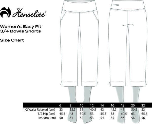 Henselite Womens Easy Fit bowls 3qtr bowls pants size chart 2
