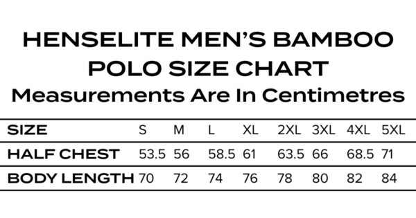 Men's Bamboo Polo Size Chart