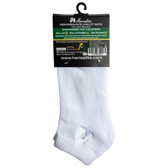 Henselite Performance Anklet Sock White Rear Henselite Performance Anklet Sock White Rear