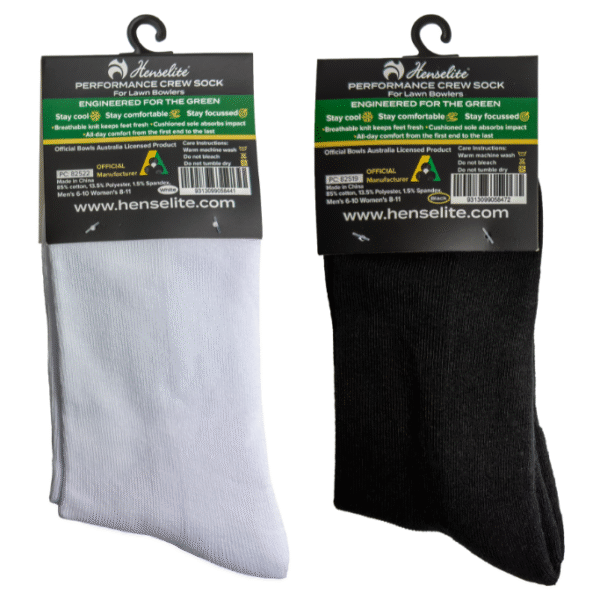 Henselite Performance Crew Socks Overview Rear Black & White
